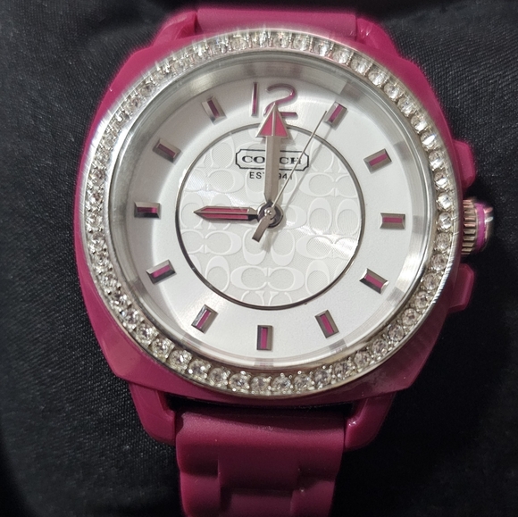 Coach Accessories - Coach Boyfriend Fuchsia & Silver, Crystal Bezel Watch with Silicone Band